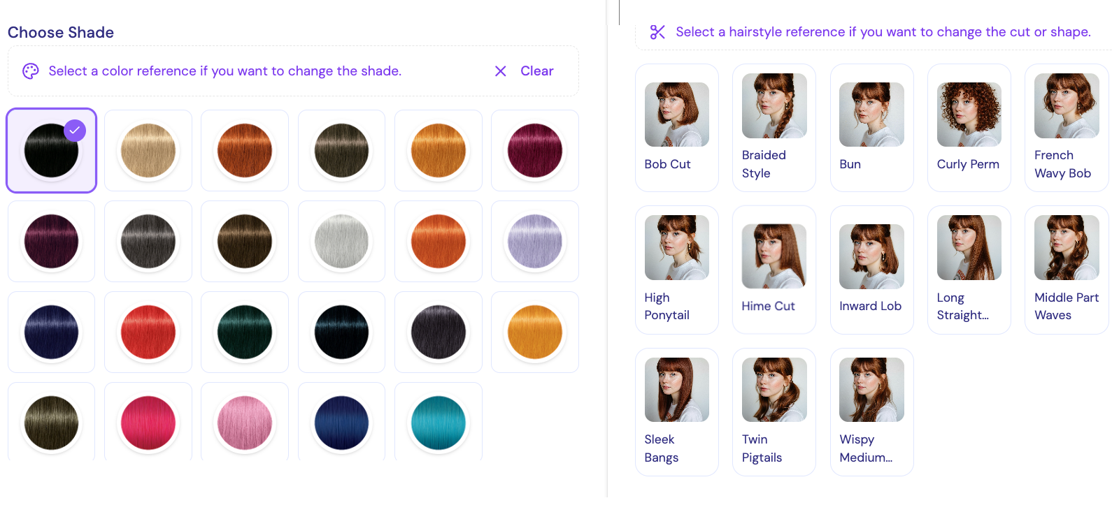 AI simulator showing different hairstyle and hair color combinations on the same face