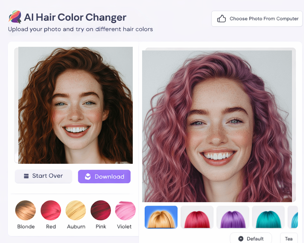 Tool comparison view highlighting the speed and realism differences between hair color preview apps